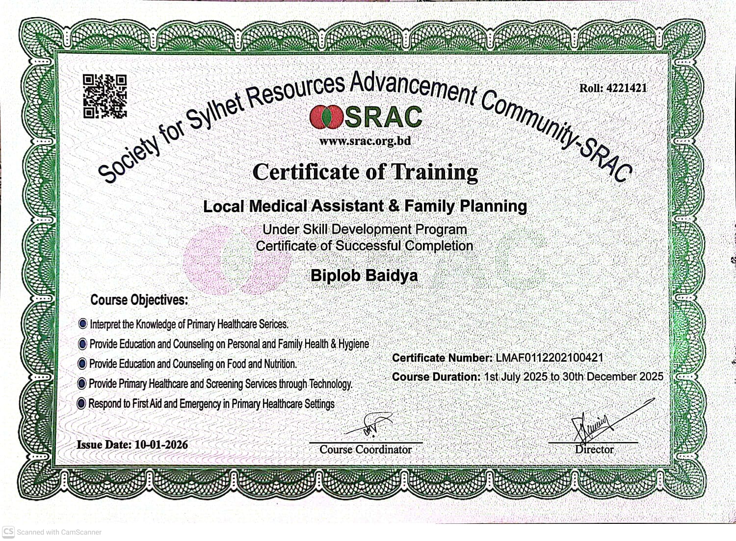 Biplob Baidya – Society For Sylhet Resource Advancement Community-SRAC